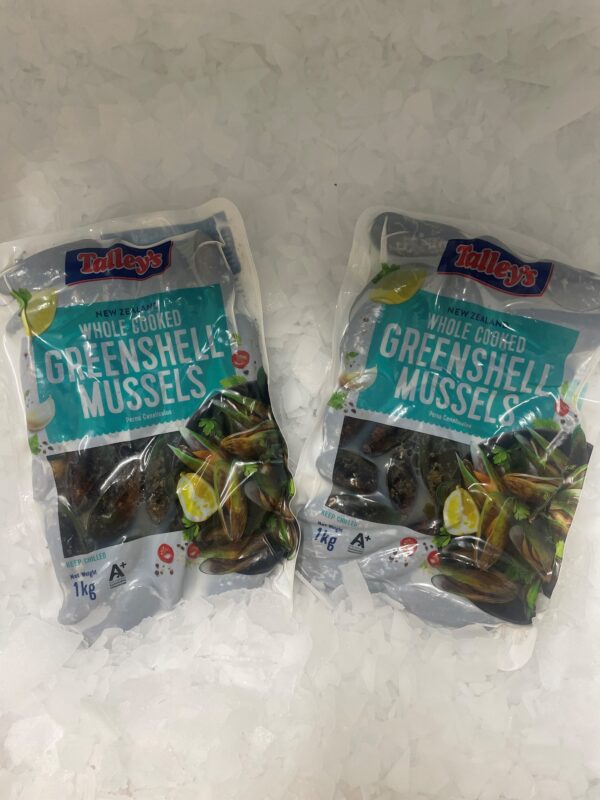 Talleys Whole Cooked Greenshell Mussels 1kg Frozen Guytons